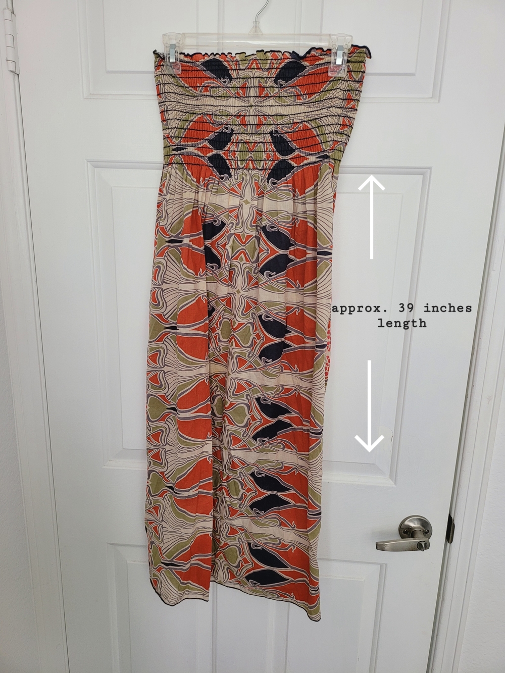 Hot & Delicious Strapless Boho Midi Dress in Navy, Coral & Cream